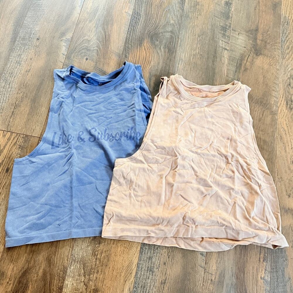 Aerie bundle Muscle Tees tank top ‘Like & Subscribe’ tank top xs blue beige tops